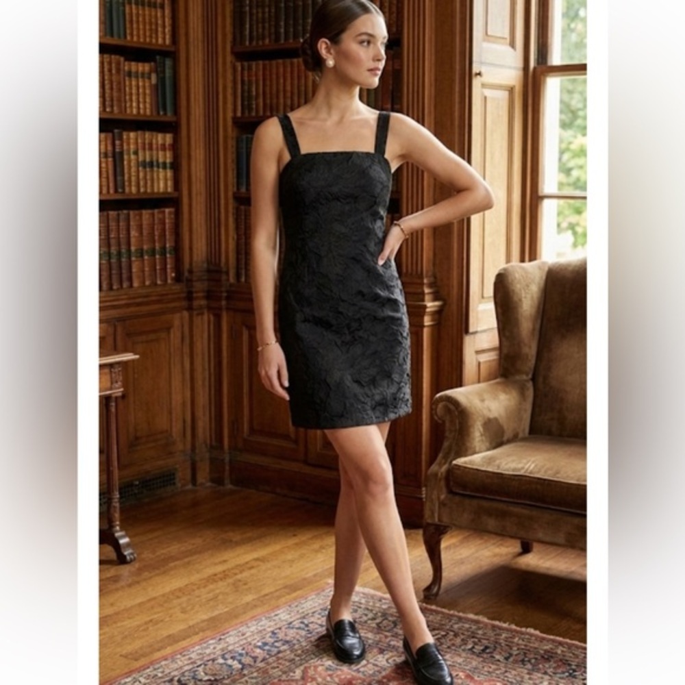J crew Black Embossed Floral Convertible Strap Dress Size 12 Tall